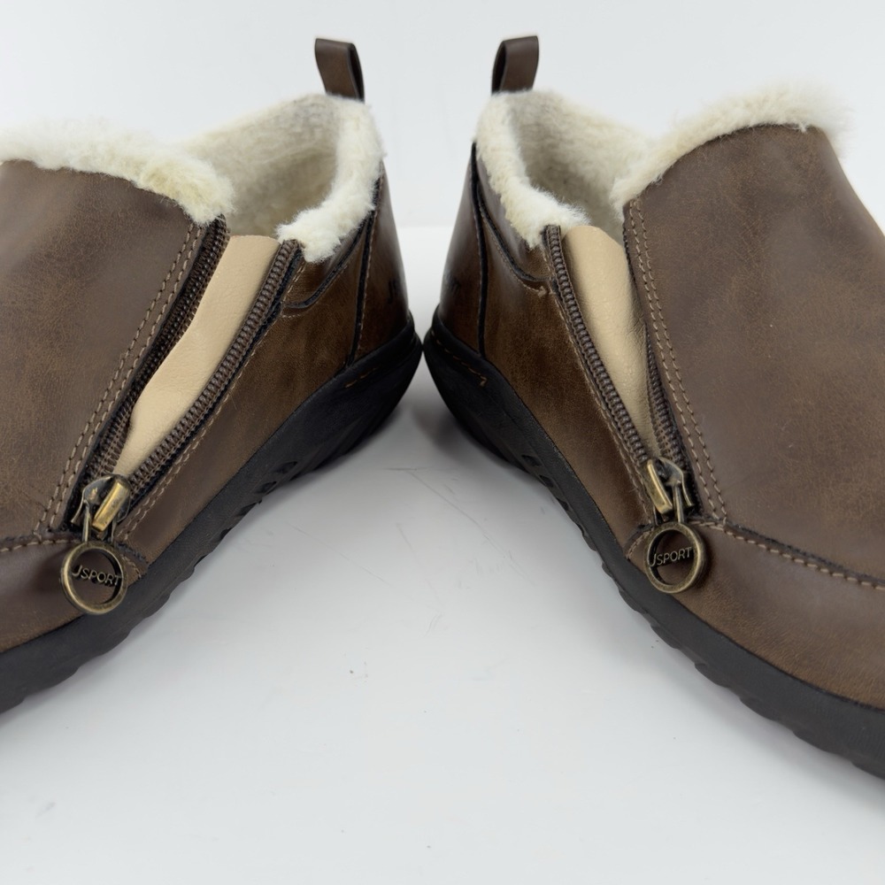 J Sport Elenor Women's 8M Brown Faux Fur Lined Slip-On Shoes Side Zip - Picture 8 of 11